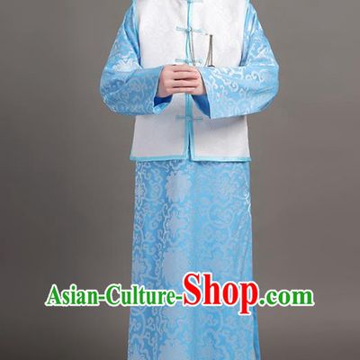 Chinese Traditional Costumes Qing Dynasty Childe Garments Ancient Landlord Blue Clothing