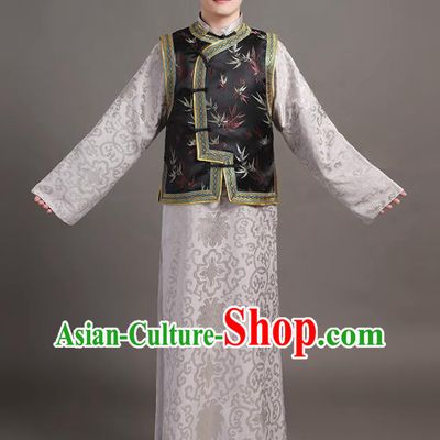 Chinese Traditional Wedding Costumes Qing Dynasty Young Man Garments Ancient Childe Grey Clothing