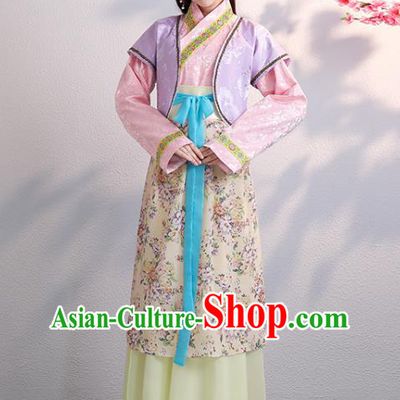 Chinese Jin Dynasty Young Lady Garments Traditional Hanfu Dress Clothing Ancient Servant Girl Costumes