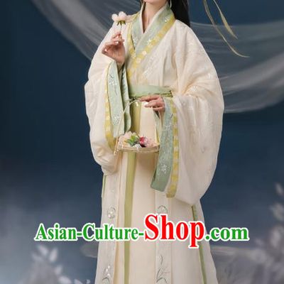 Chinese Ancient Palace Princess Clothing Traditional Embroidered Beige Hanfu Dress Eastern Han Dynasty Garment Costumes