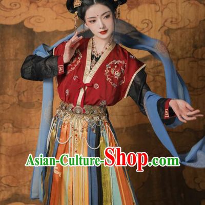 Chinese Traditional Embroidered Red Hanfu Dress Tang Dynasty Royal Princess Garment Costumes Ancient Dance Goddess Clothing