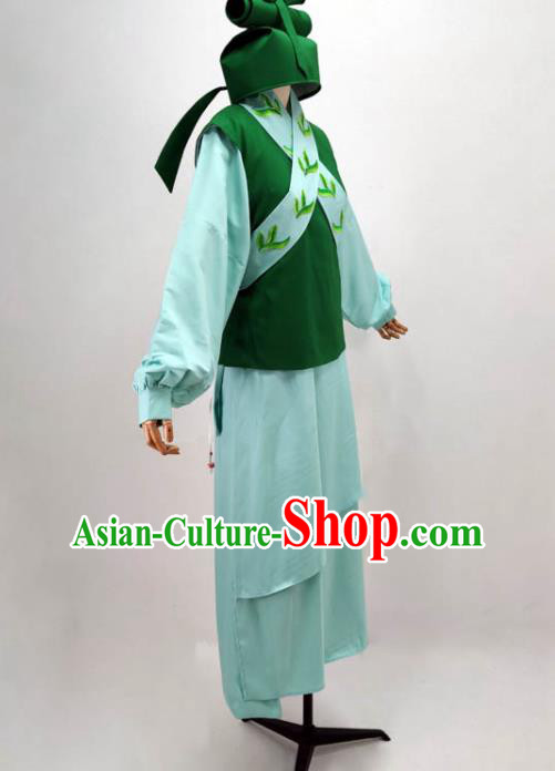 Chinese Peking Opera Garment Costume Ancient Manservant Green Outfit Shaoxing Opera Clothing Chinese Peking Opera Garment Costume Ancient Manservant Green Outfit Shaoxing Opera Clothing