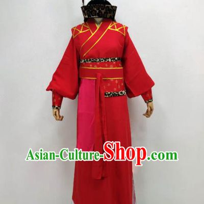 Chinese Peking Opera Xiaosheng Garment Costume Ancient Swordsman Red Robe Shaoxing Opera Xiao Shiyi Lang Clothing and Headpiece