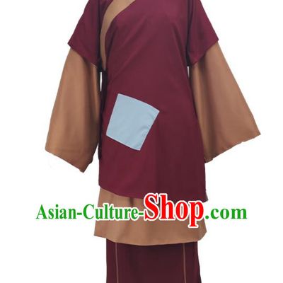Chinese Peking Opera Old Woman Garment Costume Ancient Beggar Woman Purple Dress Shaoxing Opera Poor Civilian Clothing