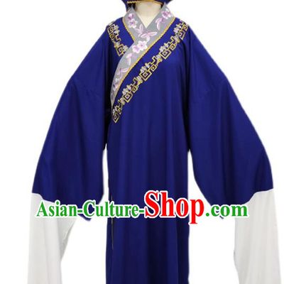 Chinese Shaoxing Opera Tang Bohu Clothing Peking Opera Xiaosheng Garment Costume Ancient Scholar Dark Blue Robe