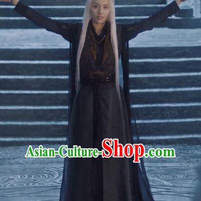 Chinese Ancient Sorceress Garment Costume Queen Clothing TV Series Ancient Love Poetry Wu Huan Black Dress