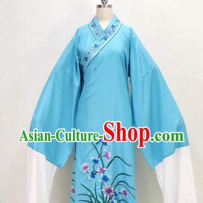 Chinese Shaoxing Opera Young Male Clothing Ancient Scholar Costume Beijing Opera Niche Blue Embroidered Robe