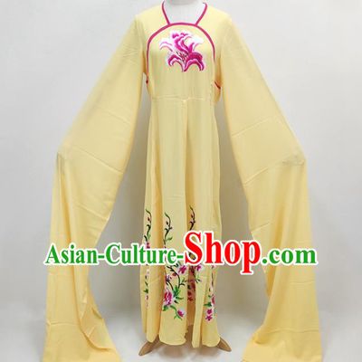 Chinese Beijing Opera Diva Water Sleeve Yellow Dress Huangmei Opera Palace Lady Clothing Ancient Servant Girl Costume