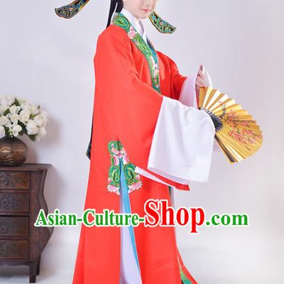 Chinese Shaoxing Opera Childe Clothing Ancient Scholar Zhao Sheng Costume Beijing Opera Young Male Red Cape