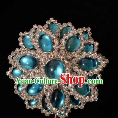 Chinese Peking Opera Hua Tan Blue Gems Hair Jewelry Beijing Opera Actress Headpiece Ancient Empress Crystal Hair Pin