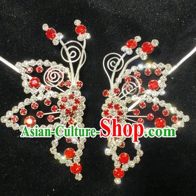 Chinese Peking Opera Hua Tan Hair Jewelry Beijing Opera Actress Headpiece Ancient Empress Crystal Butterfly Hair Pin