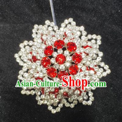 Chinese Beijing Opera Diva Red Gems Headpiece Ancient Princess Hair Pin Peking Opera Hua Tan Hair Jewelry