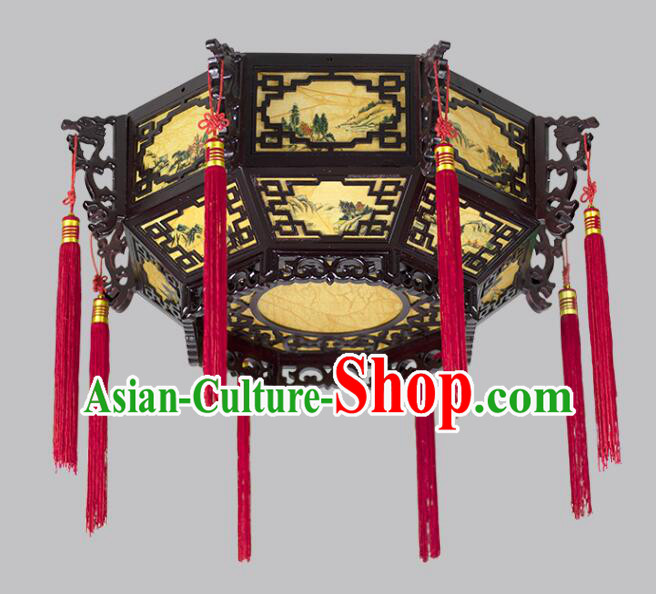 Chinese Traditional Ceiling Lamp Landscape Painting Ceiling Lantern Handmade Rosewood Lantern Chinese Traditional Ceiling Lamp Landscape Painting Ceiling Lantern Handmade Rosewood Lantern