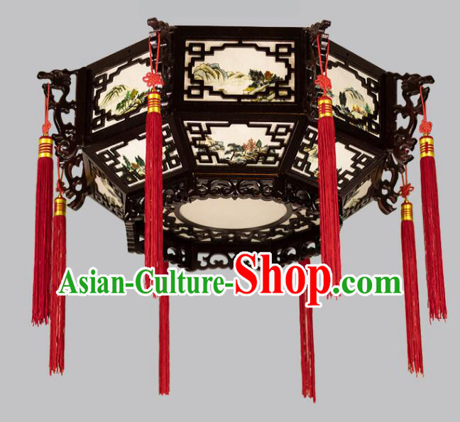 Chinese Traditional Ceiling Lamp Landscape Painting Ceiling Lantern Handmade Rosewood Lantern Chinese Traditional Ceiling Lamp Landscape Painting Ceiling Lantern Handmade Rosewood Lantern