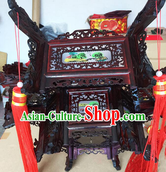 Chinese Landscape Painting Palace Lantern Handmade Rosewood Lantern Traditional Ceiling Lamp Chinese Landscape Painting Palace Lantern Handmade Rosewood Lantern Traditional Ceiling Lamp