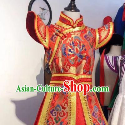 Chinese Mongol Nationality Garment Children Dance Mongolian Dress Folk Dance Costume