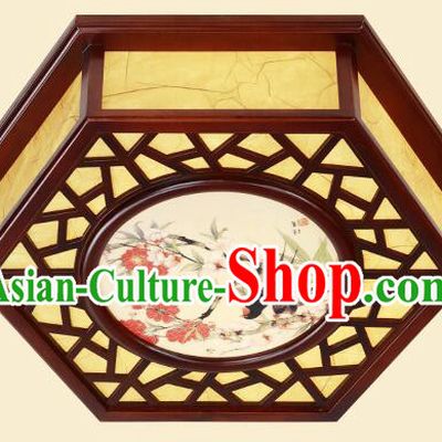 Chinese Handmade Wood Lantern Traditional Ceiling Parchment Lamp Painting of Birds and Flowers Lantern