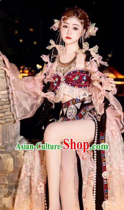 Chinese Va Nationality Costume Belly Dance Garment Folk Dance Clothing Chinese Va Nationality Costume Belly Dance Garment Folk Dance Clothing