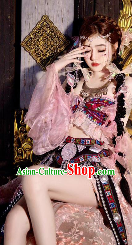 Chinese Va Nationality Costume Belly Dance Garment Folk Dance Clothing Chinese Va Nationality Costume Belly Dance Garment Folk Dance Clothing