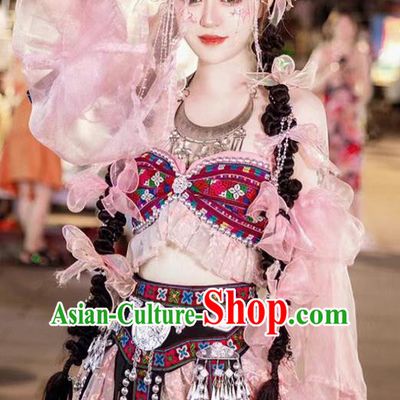 Chinese Va Nationality Costume Belly Dance Garment Folk Dance Clothing
