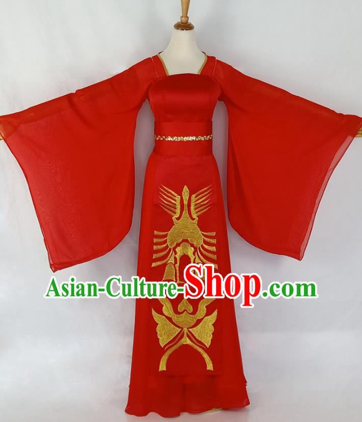 Chinese Tang Dynasty Empress Clothing Ancient Embroidered Red Dress Wedding Costume