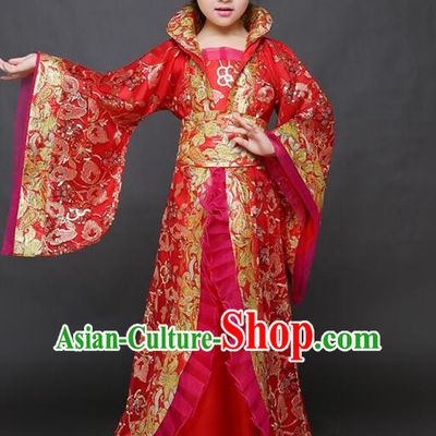 Chinese Ancient Children Clothing Princess Red Dress Tang Dynasty Imperial Concubine Garment Costume
