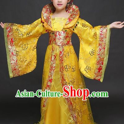 Chinese Tang Dynasty Imperial Concubine Garment Costume Ancient Children Clothing Empress Yellow Dress