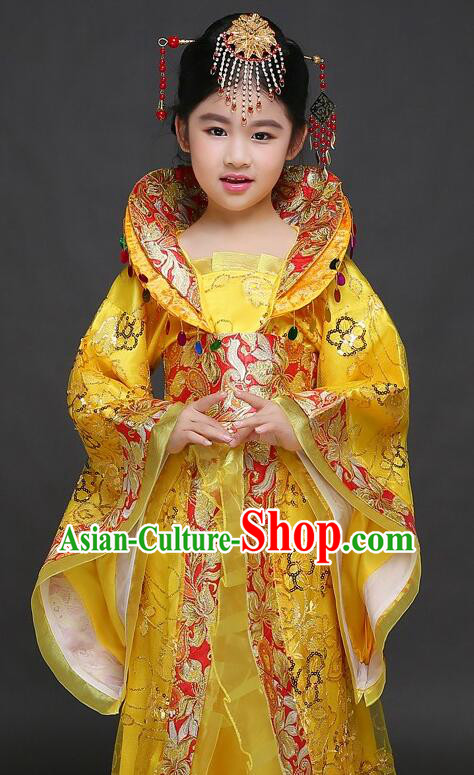 Chinese Tang Dynasty Imperial Concubine Garment Costume Ancient Children Clothing Empress Yellow Dress Chinese Tang Dynasty Imperial Concubine Garment Costume Ancient Children Clothing Empress Yellow Dress
