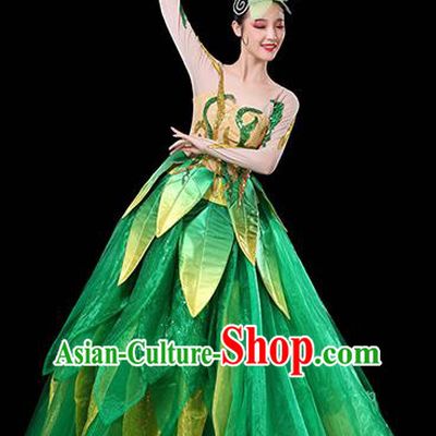 Chinese Spring Festival Gala Opening Dance Dress Modern Dance Clothing Green Leaf Costume