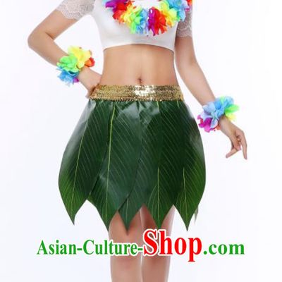 Top Green Leaf Skirt Jungle Theme Performance Clothing Hawaiian Dance Costume