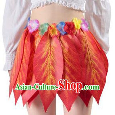 Top Jungle Theme Performance Clothing Hawaiian Dance Costume Red Leaves Skirt