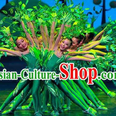 Top Green Tree Leaves Outfit Jungle Theme Performance Clothing Modern Dance Costume