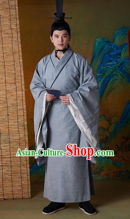 Chinese Spring and Autumn Period Confucius Clothing Ancient Scholar Grey Robe Costumes
