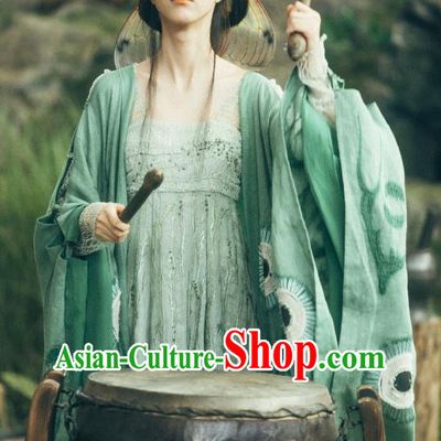 Chinese Film The Yinyang Master Servant Girl Ba Cai Costume Ancient Butterfly Fairy Green Dress Clothing
