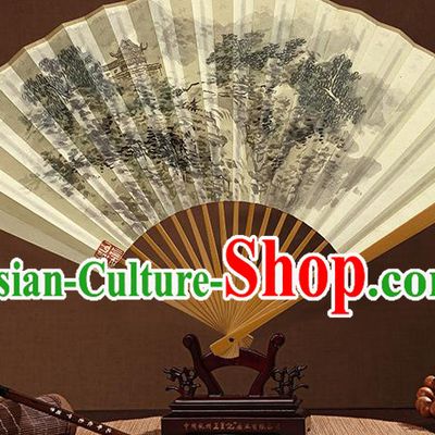 Chinese Traditional Folding Fans Ink Painting Landscape Fan Handmade Xuan Paper Accordion Bamboo Fan
