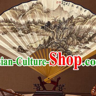 Chinese Bamboo Fan Traditional Folding Fans Ink Painting Landscape Fan Handmade Xuan Paper Accordion