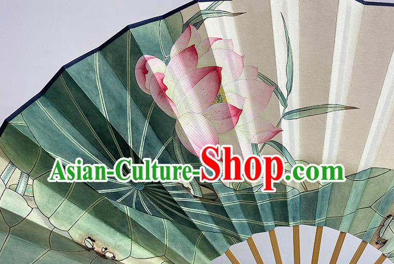 Chinese Traditional Folding Fans In Painting Lotus Fan Handmade Paper Fan Chinese Traditional Folding Fans In Painting Lotus Fan Handmade Paper Fan