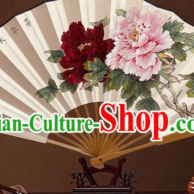 Chinese Handmade Paper Fan Traditional Folding Fans In Painting Peony Fan
