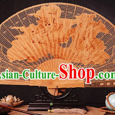 Chinese Sandalwood Accordion Collection Fan Traditional Folding Fans Carved Longevity Immortal Fan Handmade Craft