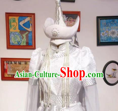 Top Handmade Mongolian Robe Chinese Mongol Nationality White Dress Traditional Wedding Bride Costume Top Handmade Mongolian Robe Chinese Mongol Nationality White Dress Traditional Wedding Bride Costume