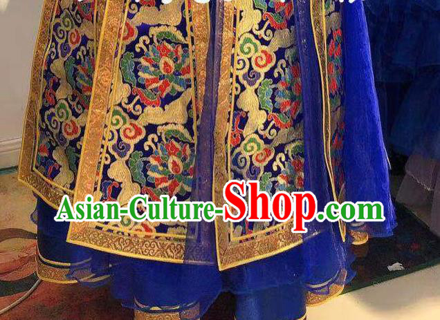 Chinese Handmade Wedding Costume Traditional Royalblue Mongolian Robe Mongol Nationality Bride Dress Chinese Handmade Wedding Costume Traditional Royalblue Mongolian Robe Mongol Nationality Bride Dress
