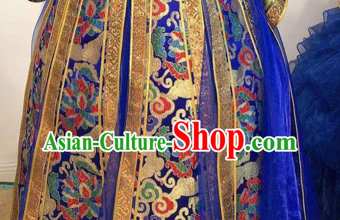 Chinese Handmade Wedding Costume Traditional Royalblue Mongolian Robe Mongol Nationality Bride Dress Chinese Handmade Wedding Costume Traditional Royalblue Mongolian Robe Mongol Nationality Bride Dress