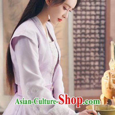 Chinese Wuxia TV Series Heros Lei Chun Costume Ancient Princess Clothing Traditional Noble Lady Lilac Dress