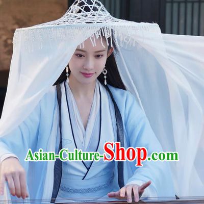 Chinese Traditional Noble Lady Blue Dress Wuxia TV Series Heros Lei Chun Costume Ancient Swordswoman Clothing