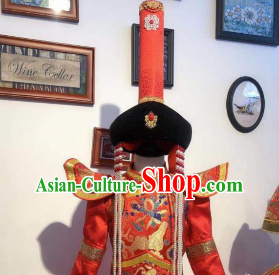 Chinese Mongol Nationality Bride Red Dress Mongolian Festival Garment Traditional Ethnic Wedding Costume Chinese Mongol Nationality Bride Red Dress Mongolian Festival Garment Traditional Ethnic Wedding Costume