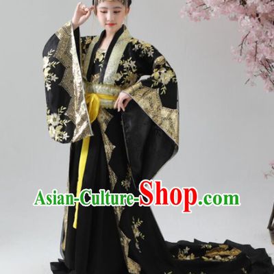Chinese Ancient Imperial Consort Clothing Tang Dynasty Princess Costume Empress Black Trailing Dress for Kids