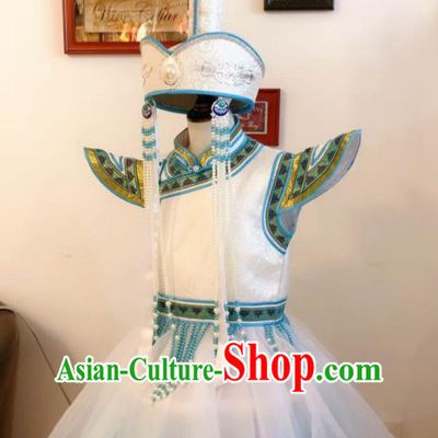 Chinese Ethnic Folk Dance Dress Mongol Nationality Children Garment Costume Mongolian Festival Clothing