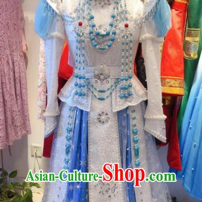 Chinese Mongolian Festival Clothing Ethnic Girl Dress Mongol Nationality Folk Dance Garment Costume