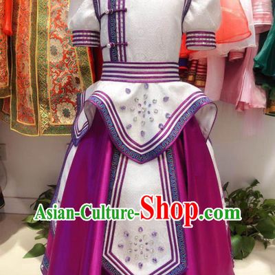 Chinese Mongolian Children Folk Dance Clothing Ethnic Festival Girl Dress Mongol Nationality Garment Costume