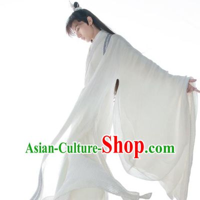Chinese Ancient Swordsman Clothing Traditional Wuxia Hero White Garments TV Series Love and Redemption Yu Si Feng Costume